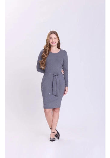 Vestido Flaviana Em Malha Canelada Cinza Hapuk Outono/Inverno 2026