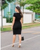 Vestido Tubinho com Recortes Preto Luciana Pais