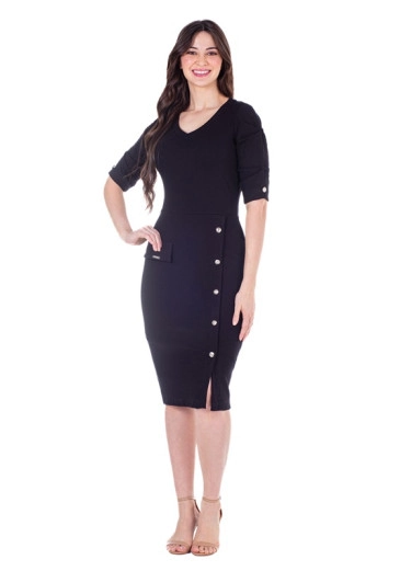 Vestido Dalva em Malha Canelada com Fenda Frontal Preta Hapuk Primavera/Verão 2025 
