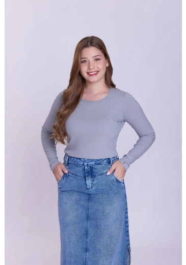 Blusa Adriana Em Malha Canelada Cinza Hapuk Outono/Inverno 2026