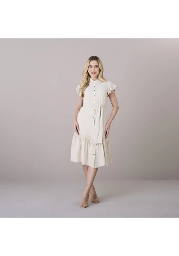 Vestido Joana Off White Em Crepe Flow Com Botões Funcionais Tatá Martello Outono/Inverno 2025