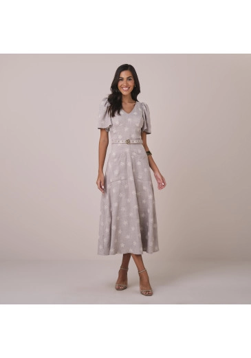 Vestido Adriana Em Tecido Melange Bordado Bege Tatá Martello  Primavera/Verão 2026