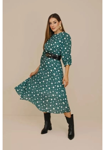 Vestido Poa Midi Verde Nitido Outono/Inverno 2026