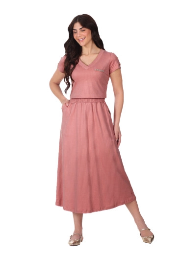 Vestido Antônia Em Malha Canelada Rose Hapuk Primavera/Verão 2026