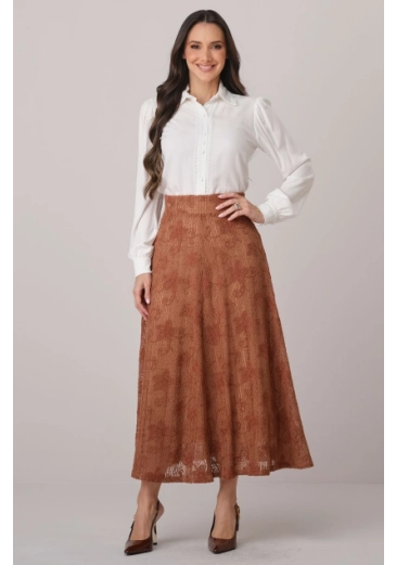 Saia Alana Em Crochet Caramelo Tata Martello Outono/Inverno 2026