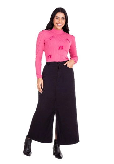 Blusa Acália Em Malha Canelada Gola Alta Rosa Hapuk Outono/Inverno 2024