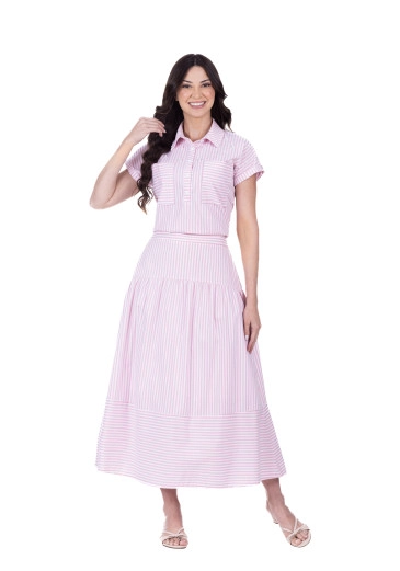 Conjunto Samanta Em Tecido Plano Listrado Rosa Hapuk Primavera/Verão 2026