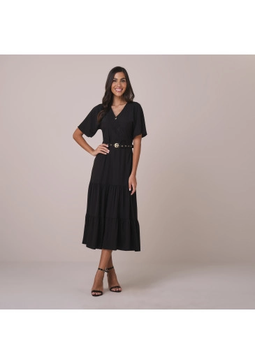 Vestido Emanuelly Em Crepe Maresia Com Toque De Seda Preto Tatá Martello Primavera/Verão 2026