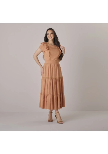 Vestido Angelica Em Visco Carmel Marrom Tata Martello Outono/Inverno 2026