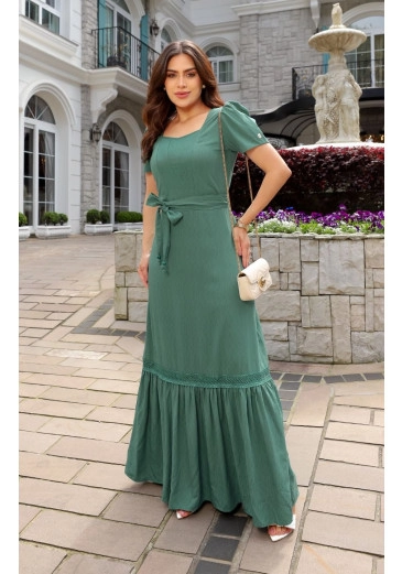Vestido Tayla Em Viscose Maquinetada Verde Maria Amore Primavera/Verão 2026