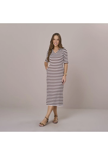 Vestido Nanda Em Malha Listrado Marrom Tatá Martello Outono/Inverno 2025