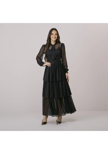 Saia Ayla Em Tule Plissado Preto Tata Martello Outono/Inverno 2026