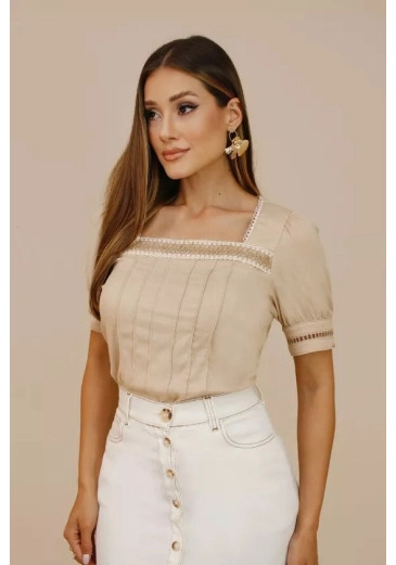 Blusa Tayla Em Viscolinho Bege Nitido Outono/Inverno 2026