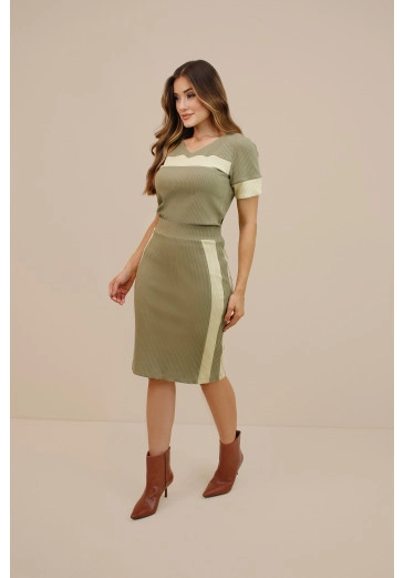 Conjunto Maria Alice Em Malha Canelada Verde Nitido Outono/Inverno 2026