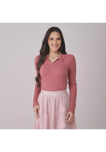 Blusa Daiane Em Malha Canelada Rose Tata Martello Outono/Inverno 2026