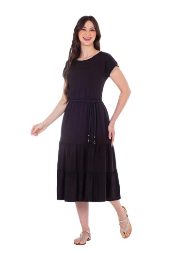Vestido Marinalva em Tecido Plano com Cordão Preto Hapuk Primavera/Verão 2025 