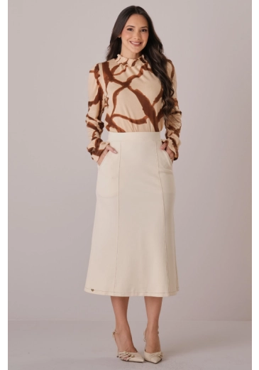 Saia Mirela Em Alfaiataria Bege Tata MartelloOutono/Inverno 2026