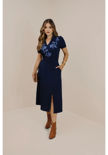 Vestido Bonina Em Midi De Alfaiataria Azul Nitido Outono/Inverno 2026