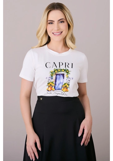 Blusa Solange Em Malha Conforto Com Estampa Exclusiva Capri Tatá Martello Outono/Inverno 2025