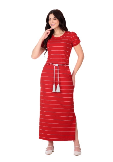 Vestido Ingrid Em Malha Listrada Vermelho Hapuk  Primavera/Verão 2026