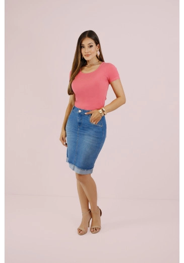 Saia Nathalia Em Jeans Claro Nitido Outono/Inverno 2026