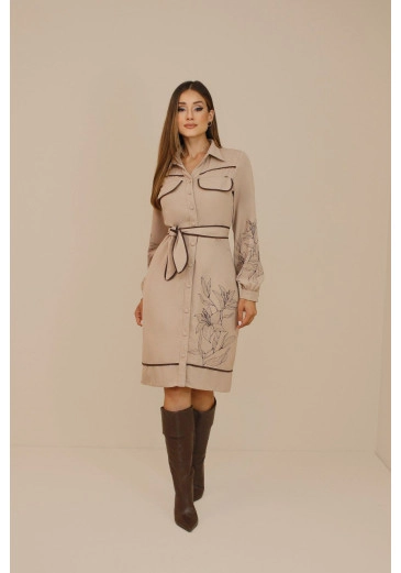 Vestido Chemisie Bege Nitido Outono/Inverno 2026