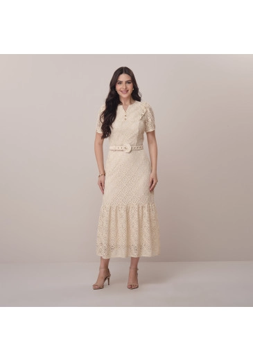 Vestido Rosimeire Em Tel Sevilha Bege Tata Martello Primavera/Verão 2026