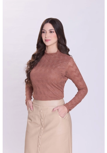 Blusa Silvia Em Renda Marrom Hapuk Outono/Inverno 2026