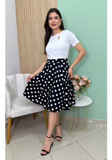 Saia Deise Em Afaiataria Poá Preta Maria Amore Primavera/Verão 2026