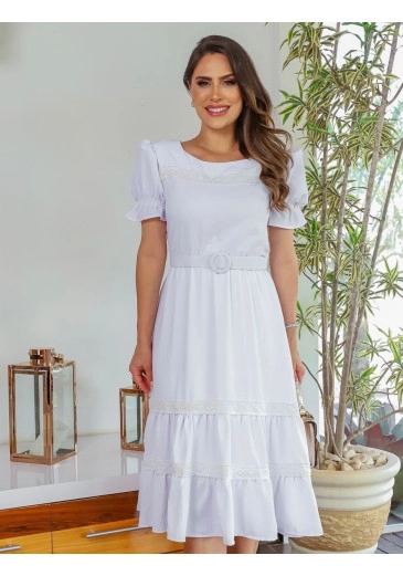 Vestido Edite Midi Em Crepe Branco Maria Amore Alto Verão 2024
