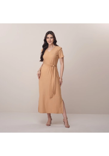 Vestido Larissa Em Malha Caqui Tatá Martello Primavera/Verão 2026