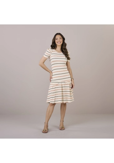 Vestido Claudia Em Malha Listrada Preto Tatá Martello Outono/Inverno 2025