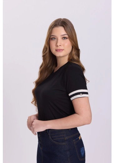 Blusa Laura Em Malha Lisa E Malha Tricô Listrada Preto Hapuk Outono/Inverno 2026