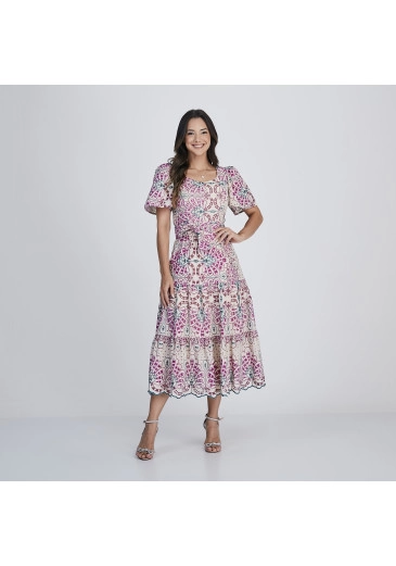 Vestido Quesia Em Laise Bordado Multicolor Orquidea Tata Martello Alto Verão 2024