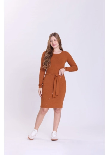 Vestido Flaviana Em Malha Canelada Caramelo Hapuk Outono/Inverno 2026
