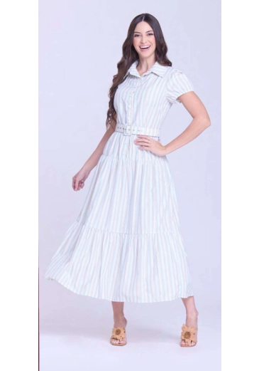 Vestido Paula Em Tecido Plano Listrado Verde Hapuk  Outono/Inverno 2026