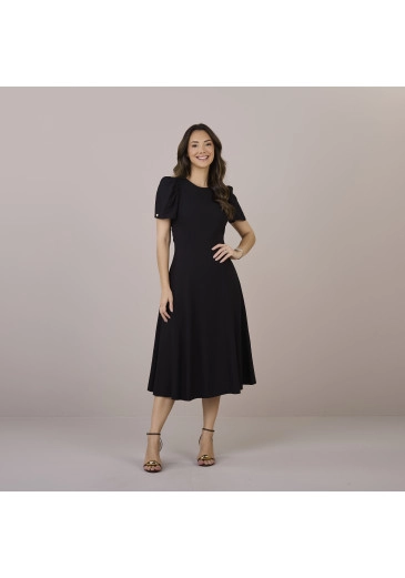 Vestido Gabriely Em Crepe Preto Tatá Martello Outono/Inverno 2025