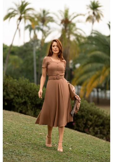 Vestido Elisa Em Twill Marrom Jany Pim Primavera/Verão 2026