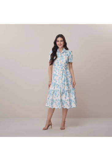 Vestido Mara Em Linho Bordado Azul Tata Martello Primavera/Verão 2026