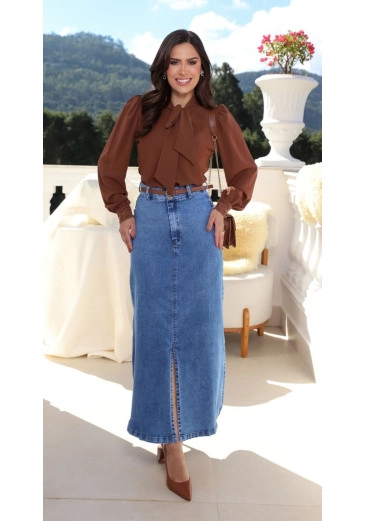 Saia Fabiola Em Jeans Claro Maria Amore Outono/Inverno 2026