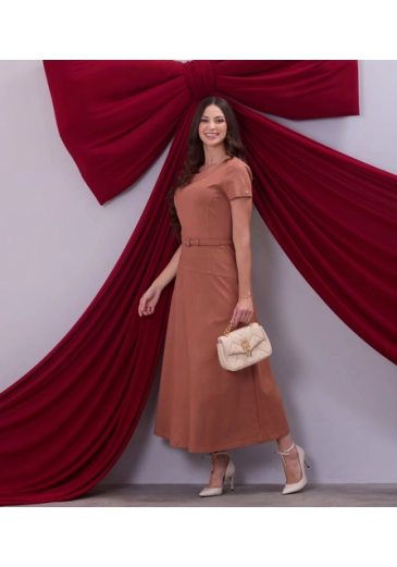 Vestido Milena Em Ponto Roma Marrom Hapuk Outono/Inverno 2026