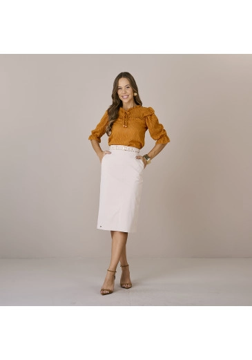 Saia Fernanda Em Alfaiataria New Pecã Tatá Martello Outono/Inverno 2025