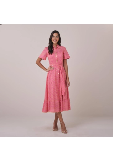 Vestido Natiely Midi Em Algodão Bordado Rosa Tatá Martello Primavera/Verão 2026