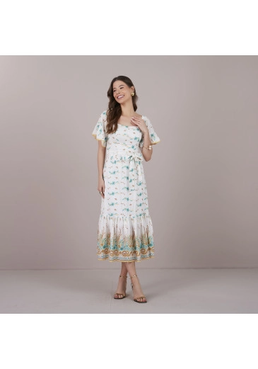 Vestido Karina Em Laise Mina Bordado Caramelo Tatá Martello Primavera/Verão 2025