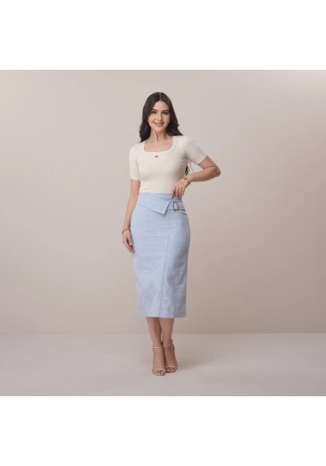Saia Fernanda Em Linho Azul Tatá Martello Primavera/Verão 2026