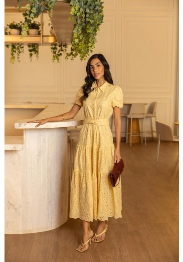 Vestido Cecilia Em Laise Amarelo Jany Pim Primavera/Verão 2026