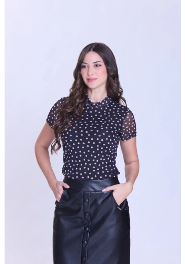 Blusa Aparecida Em Malha Tule Estampada Preto Hapuk Outono/Inverno 2026