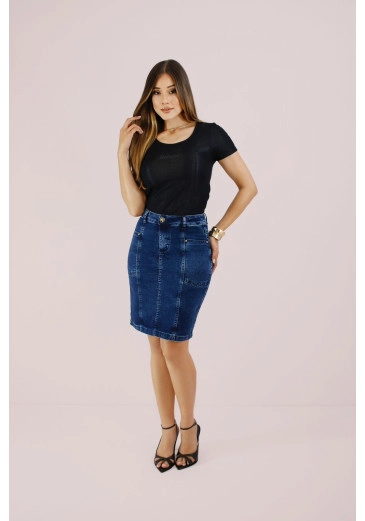 Saia Amanda Em Jeans Escuro Nitido Outono/Inverno 2026
