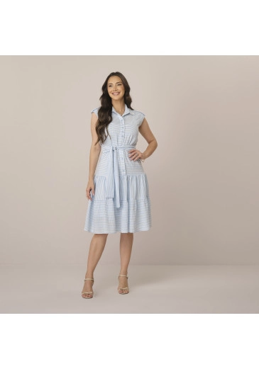 Vestido Lauany Em Linen Stripe Azul Tata Martello Primavera/Verão 2026