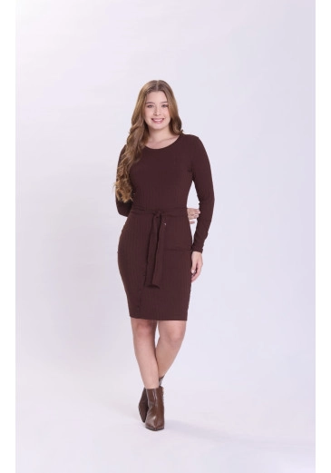 Vestido Flaviana Em Malha Canelada Marrom Hapuk Outono/Inverno 2026